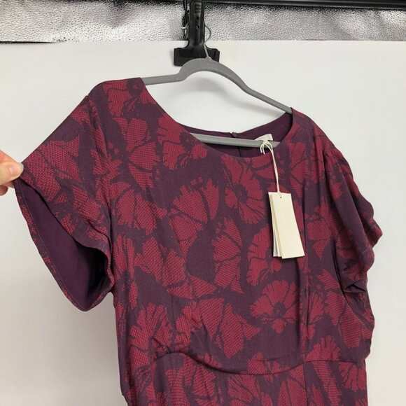 Signal Clothing maroon short sleeve midi floral winetasting Dress Danish EU 40 - Picture 11 of 14